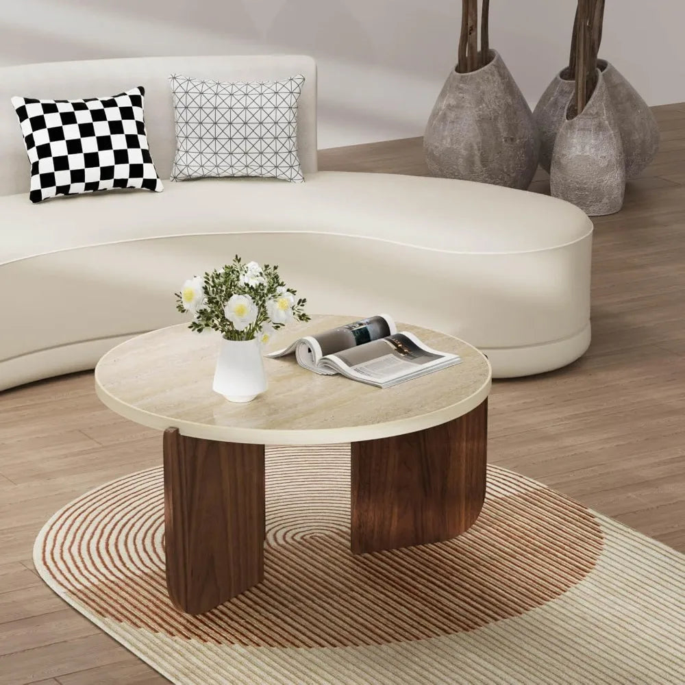 The Monarch Modern Minimalist Travertine Stone Coffee Table