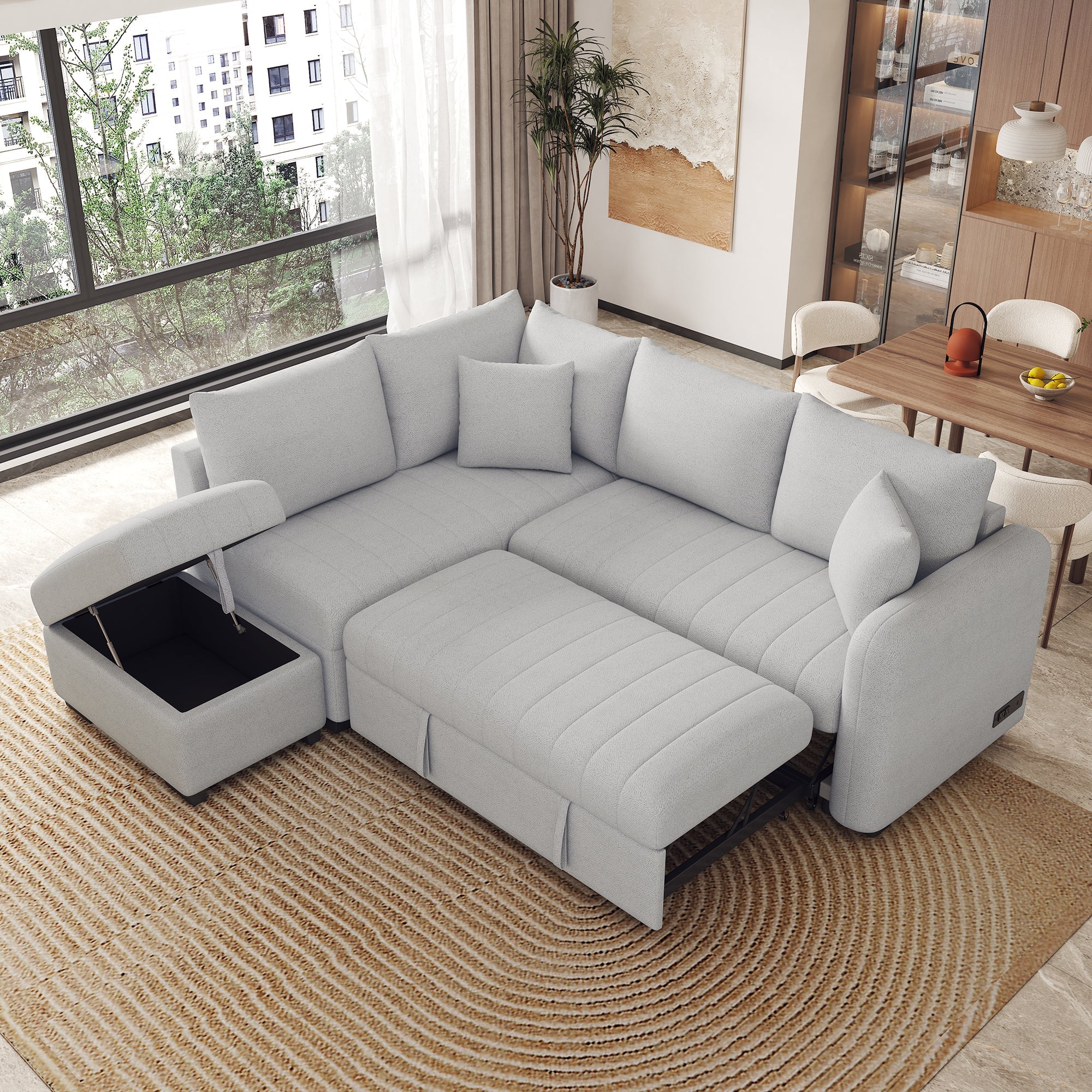 The Stella L-shaped Sectional Pull Out Sofa Bed Sleeper with Two USB