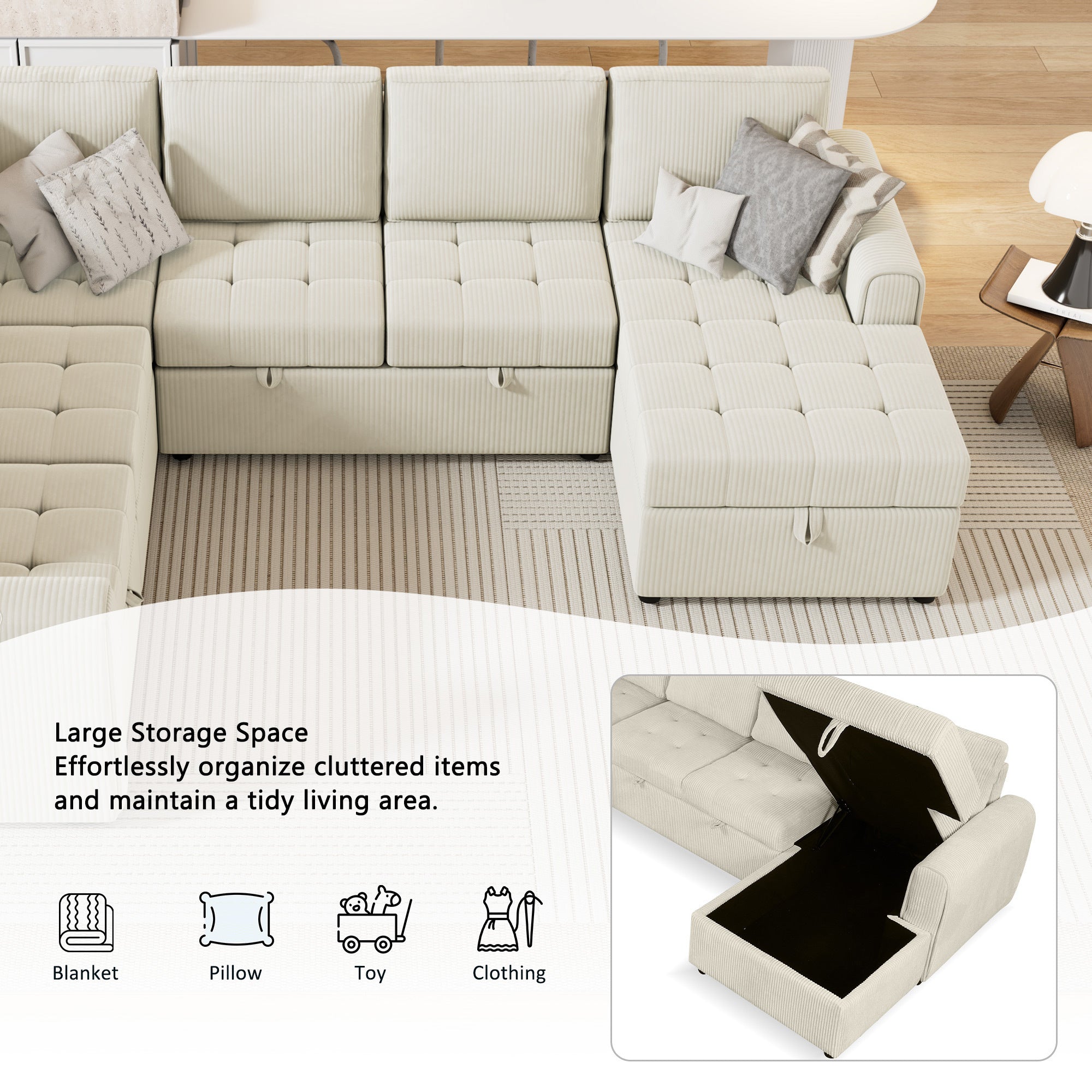 The Valentina U-Shaped Sectional Sofa Pull-out bed with Storage