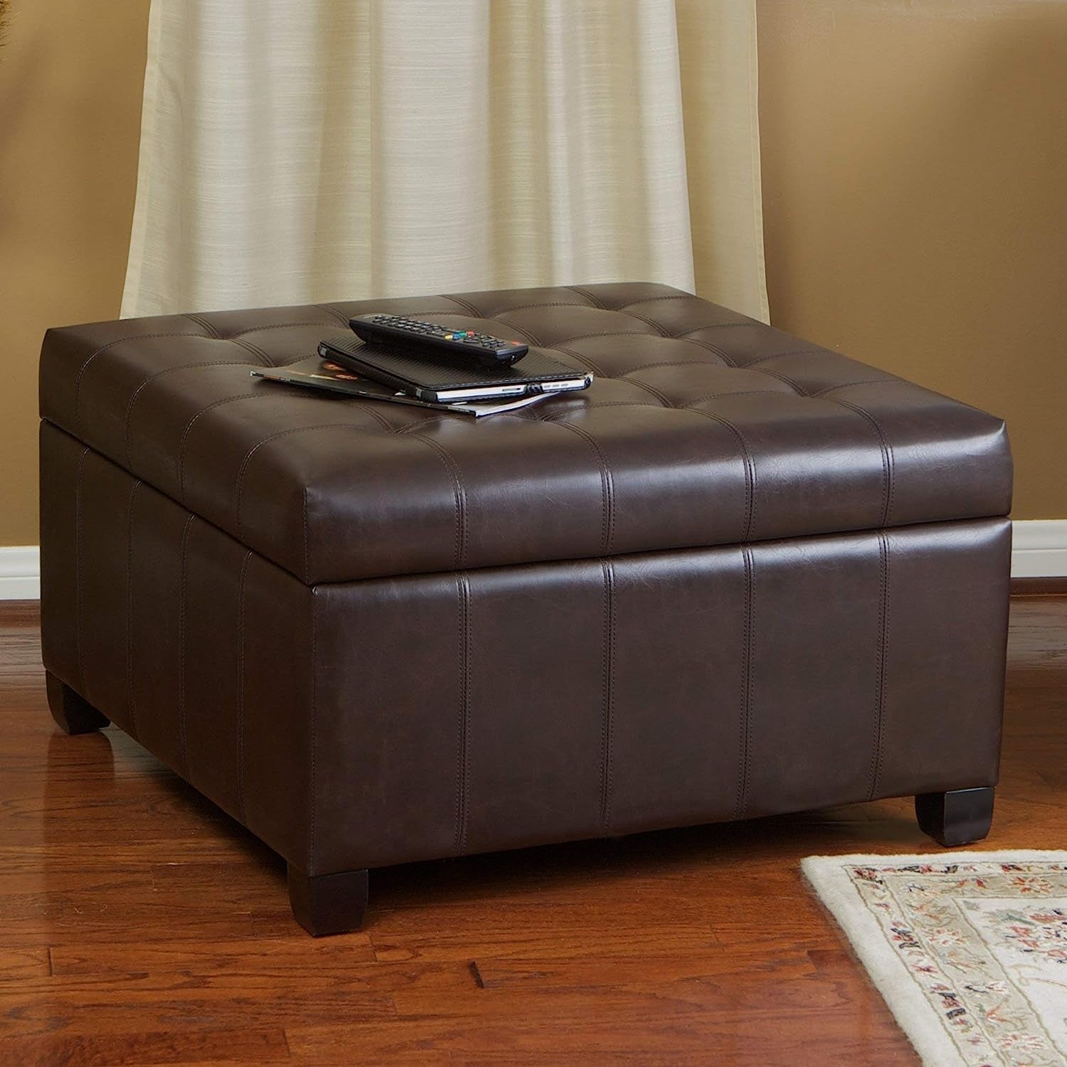 The Luno Marbled Brown Leather Ottoman with Storage