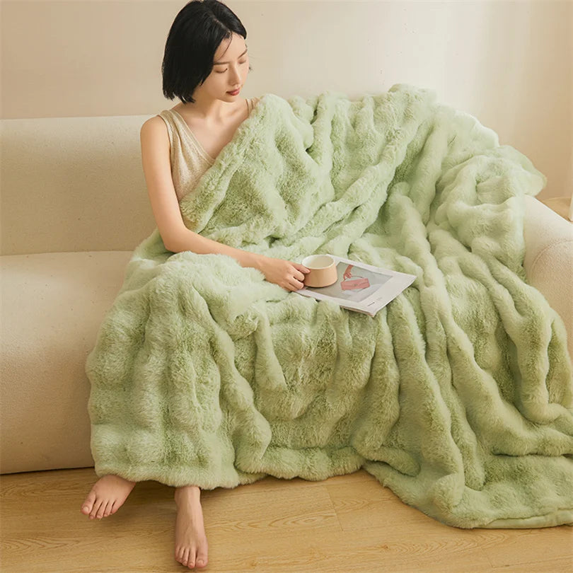 Faux Rabbit Fur Thickened Throw Blanket