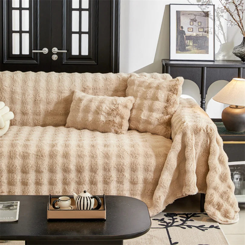 Luxury Faux Rabbit Fur Plush Fluffy Throw Blanket