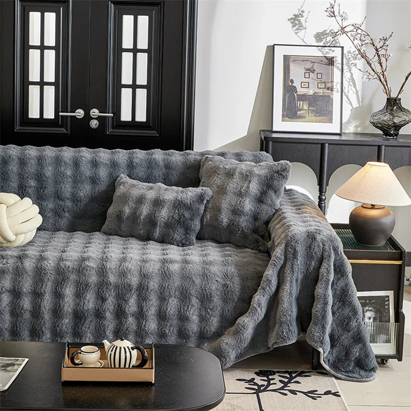 Luxury Faux Rabbit Fur Plush Fluffy Throw Blanket