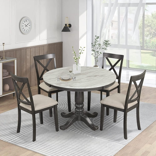 The Valentina Wood 5-Piece round Dining Table Set with Cushioned Chairs