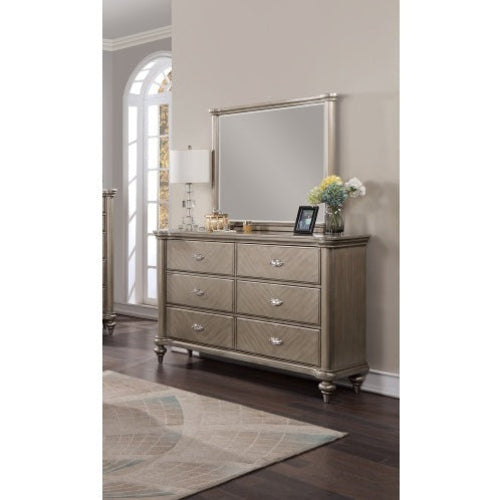 The Beaumont Antique Silver Champagne Finish Dresser With Mirror Storage Space