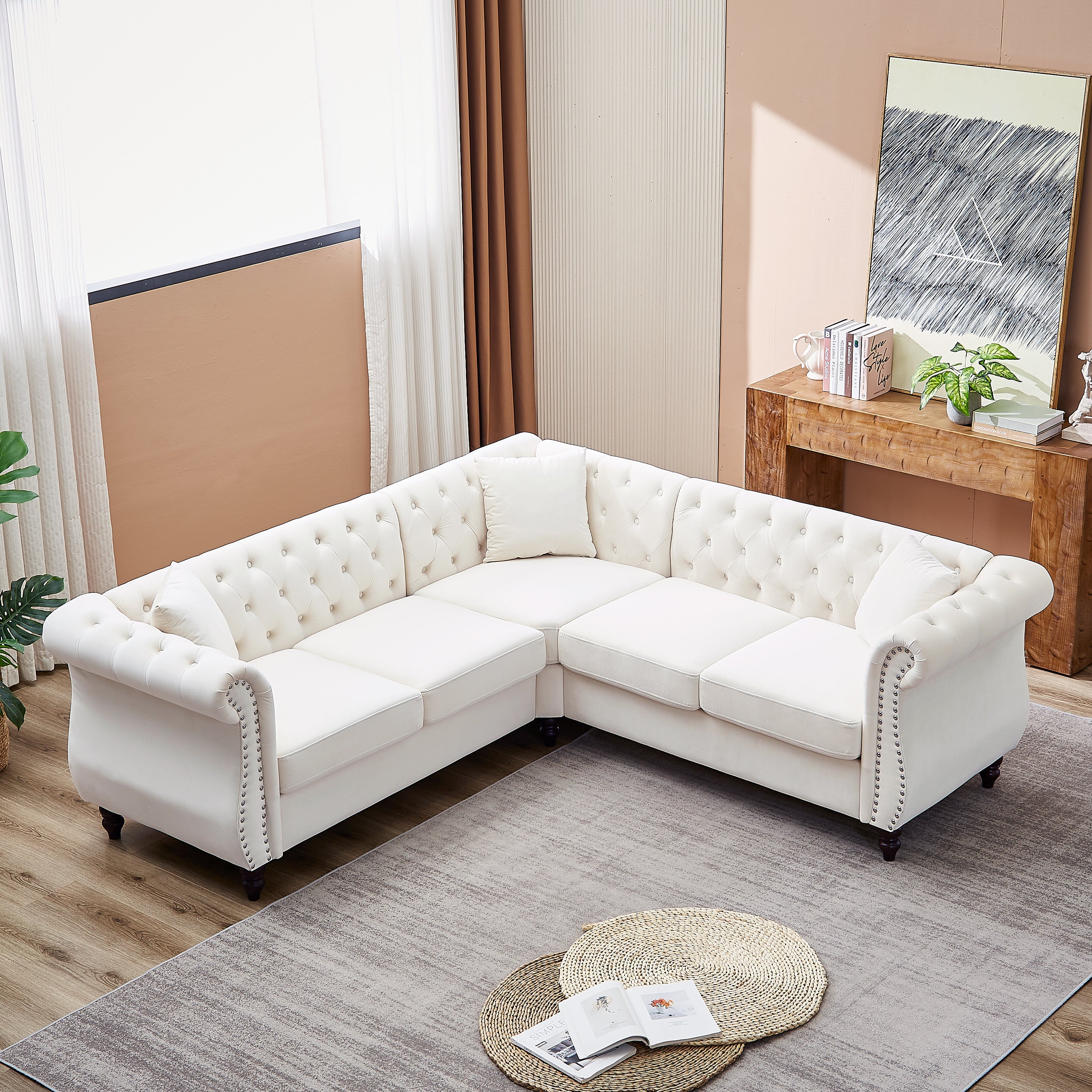 The Monarch Luxury L-Shaped Sectional Sofa Beige
