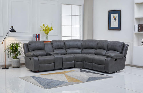 Chateau Royale Grey Bonded Leather Sectional Sofa 3 Recliners