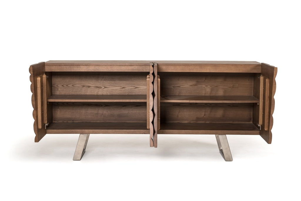 Walnut Wood Veneer and Steel Buffet Storage