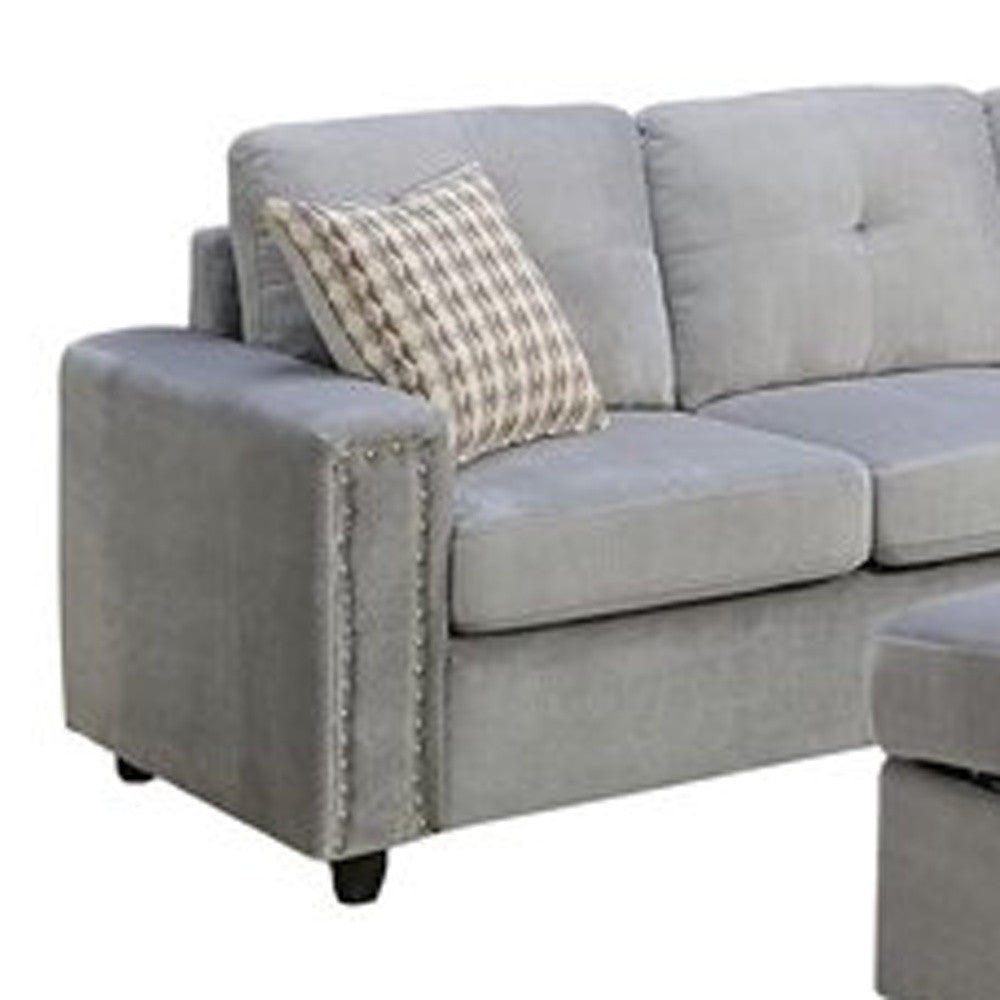 The Brook Gray Velvet Reversible Sectional Sofa