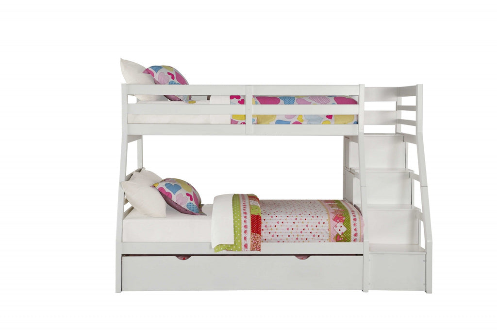 The Aristelle Twin Over Full White Bunk Bed Storage Ladder