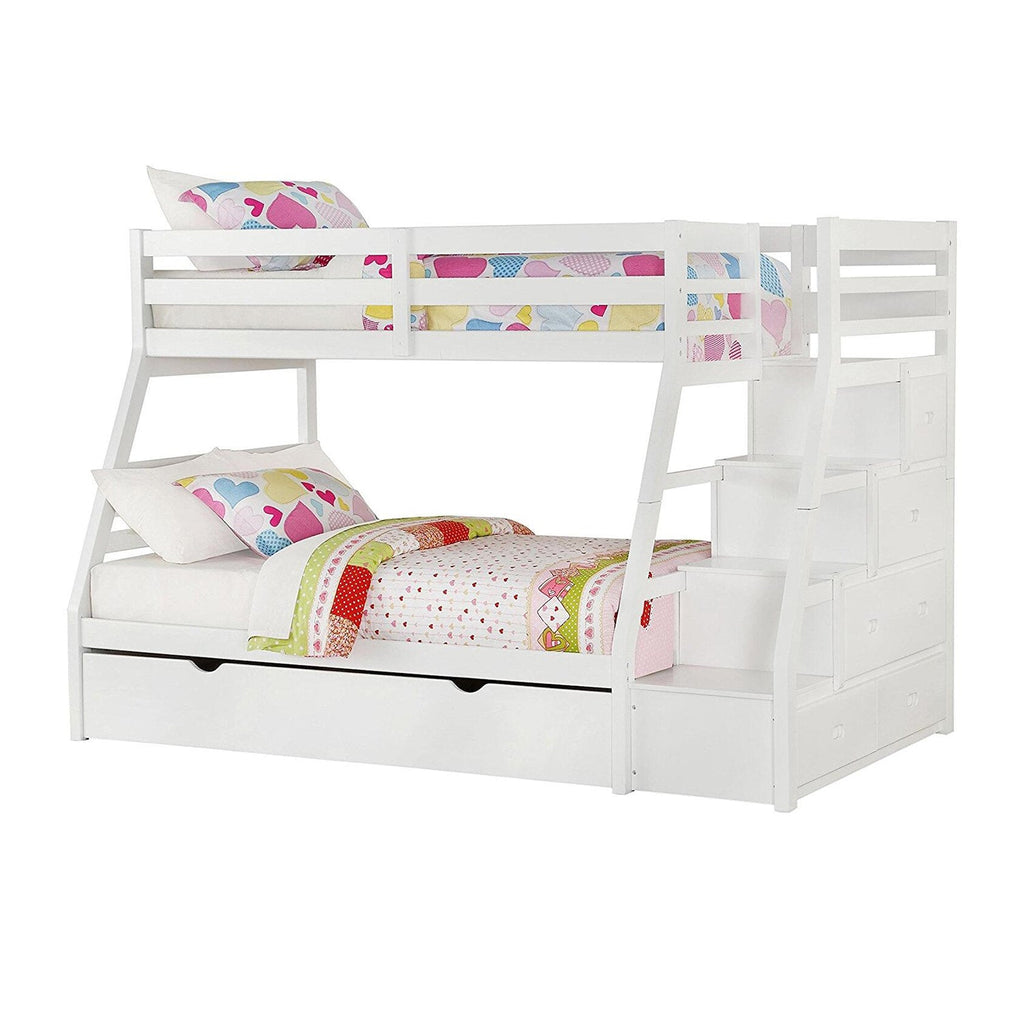 The Aristelle Twin Over Full White Bunk Bed Storage Ladder