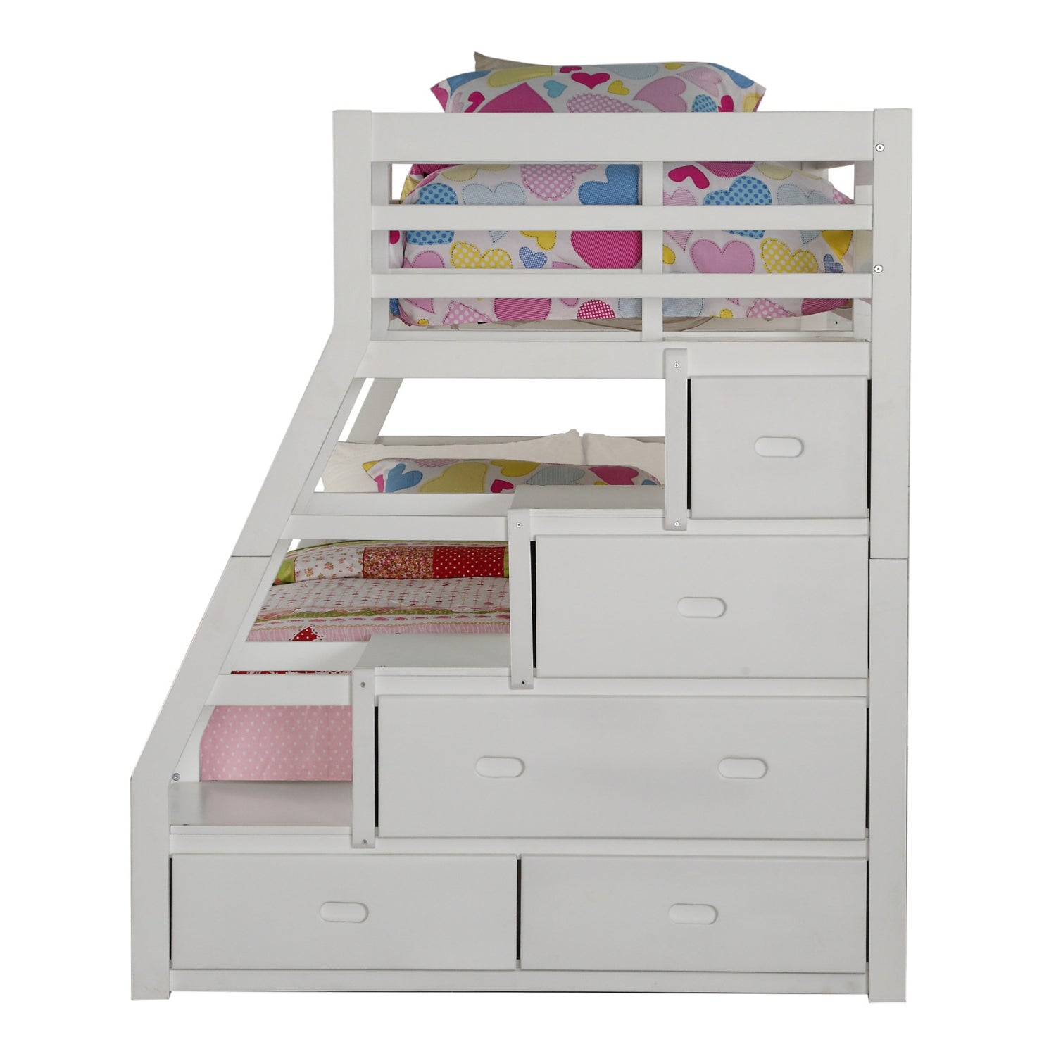 The Aristelle Twin Over Full White Bunk Bed Storage Ladder