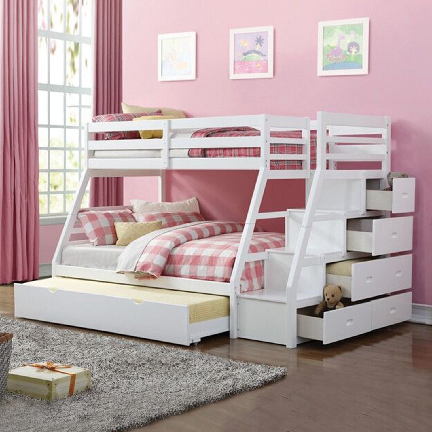 The Aristelle Twin Over Full White Bunk Bed Storage Ladder