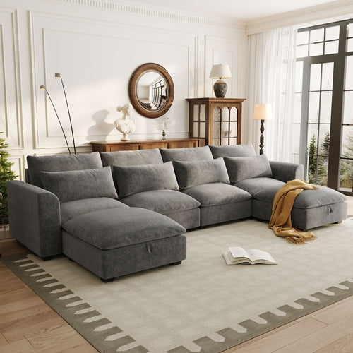 The Yorks U-shaped Transformable Modular Corner Sofa with Two Ottoman