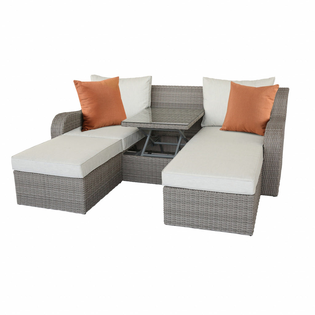 Sunnyway 3 Piece Gray Wicker Patio Sectional And Ottoman Set