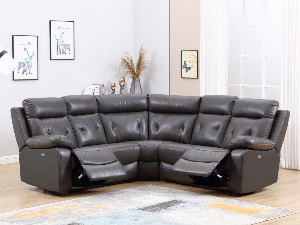 The Emperor Modern Dark Gray Leather Sectional With Power Recliners
