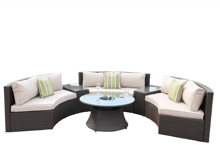 The Paradise 6 Piece Black Half Moon Outdoor Sectional Set with Ice Bucket