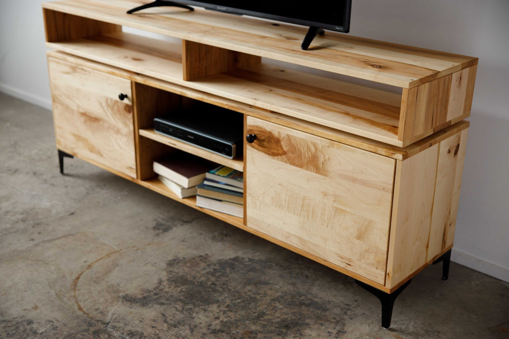 Natural Maple And Steel Multi Compartment TV Stand