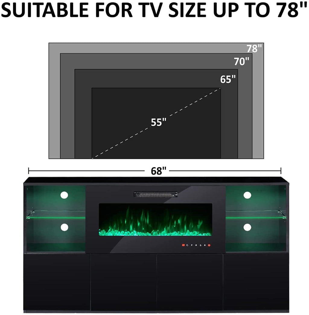 The Vibe Modern TV Stand with Electric Fireplace and LED Lights