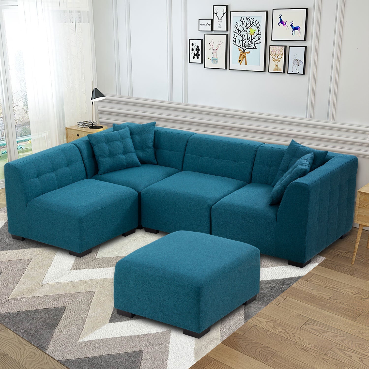 The Windsor Luxury Sectional Sofa with Removable Ottoman Green