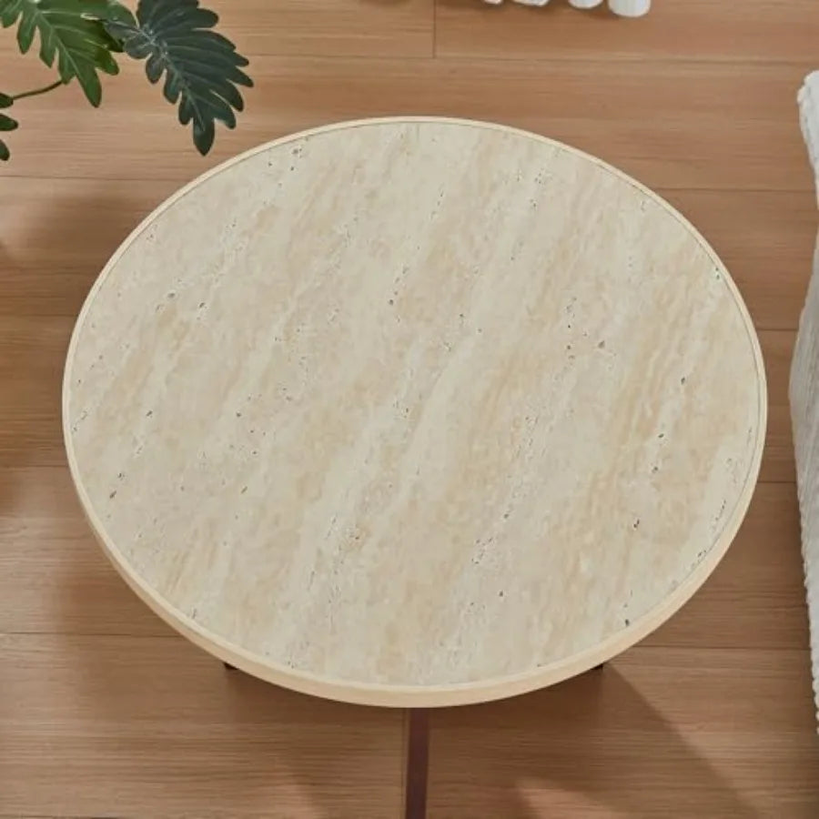 The Roe Round Side Travertine Texture Side End Table