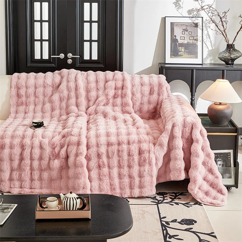 Luxury Faux Rabbit Fur Plush Fluffy Throw Blanket