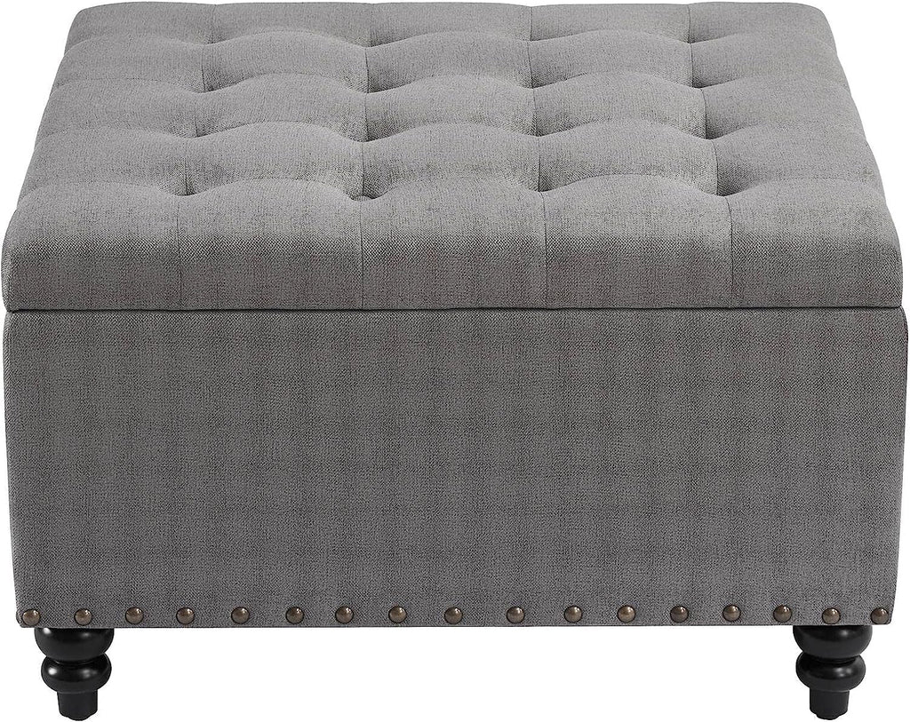The Horizon Grey Tufted Ottoman with Storage for Living Room