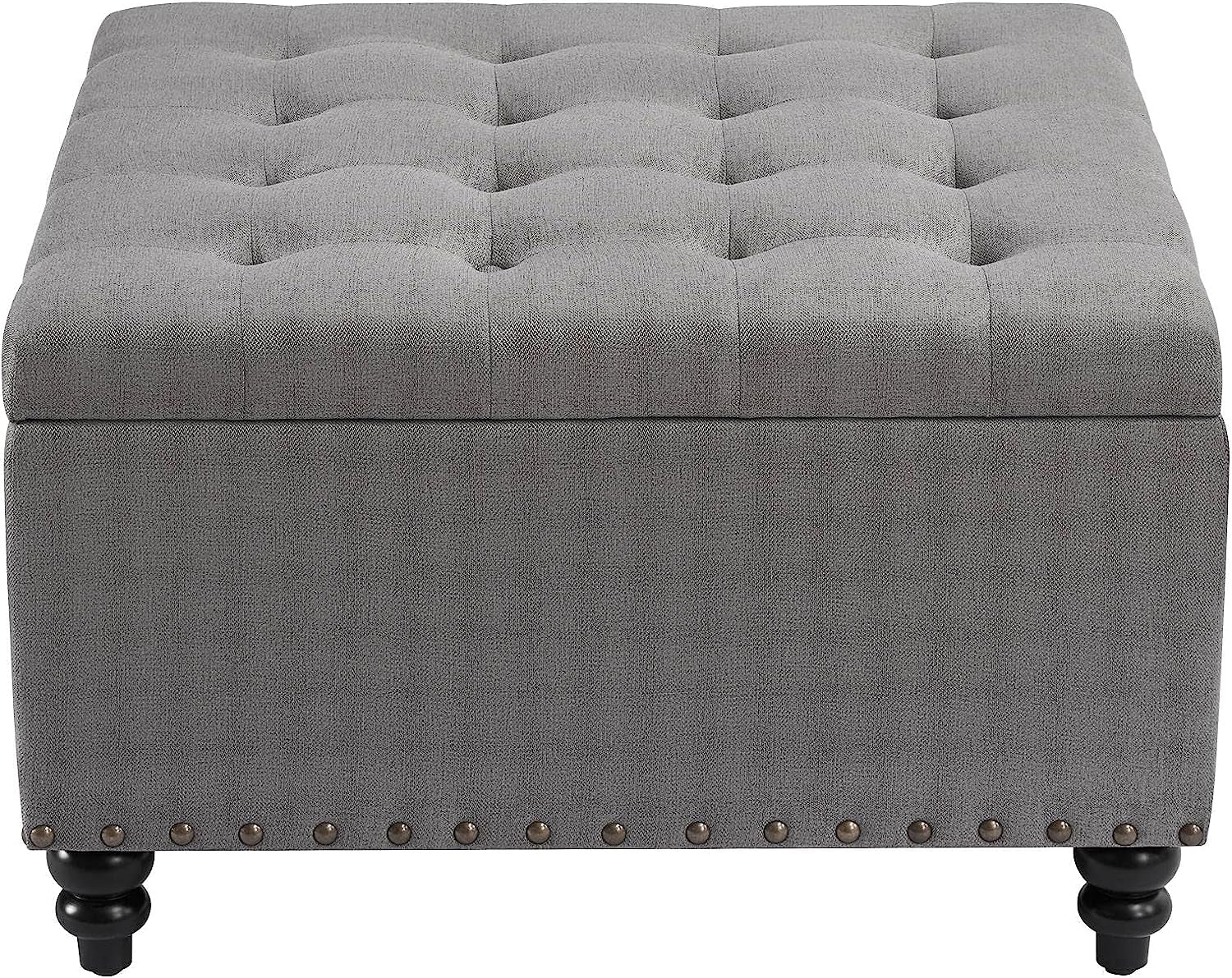 The Horizon Grey Tufted Ottoman with Storage for Living Room