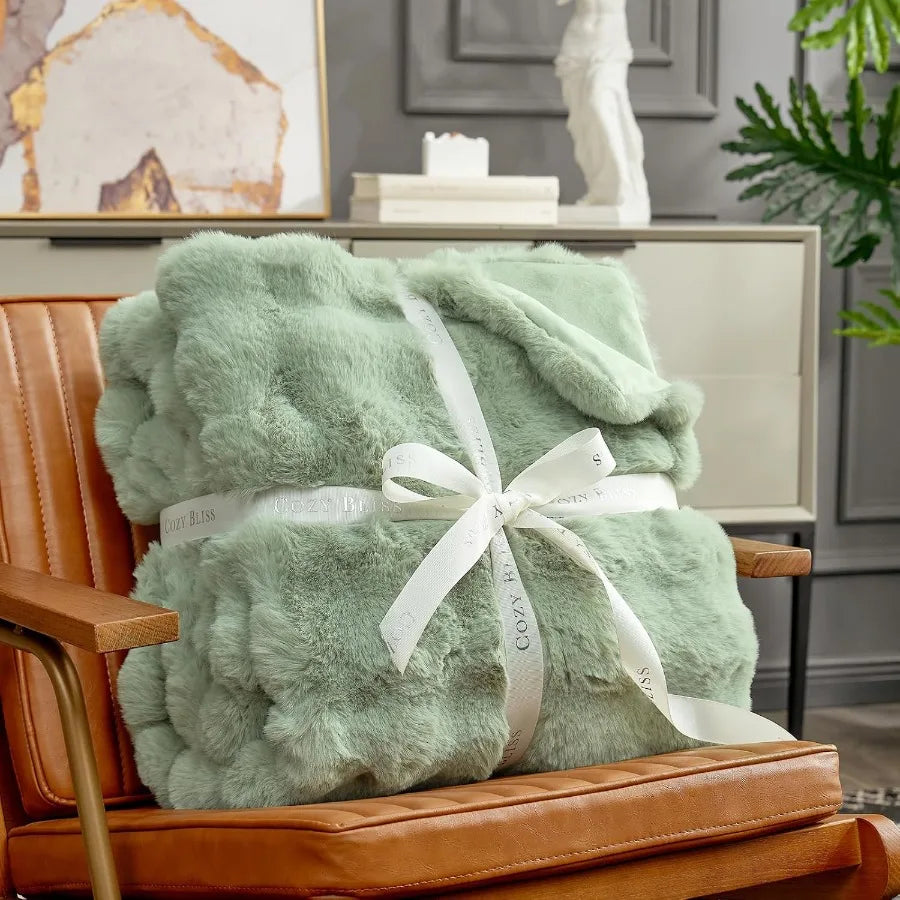 Faux Fur Throw Blanket Fuzzy Soft Plush Green