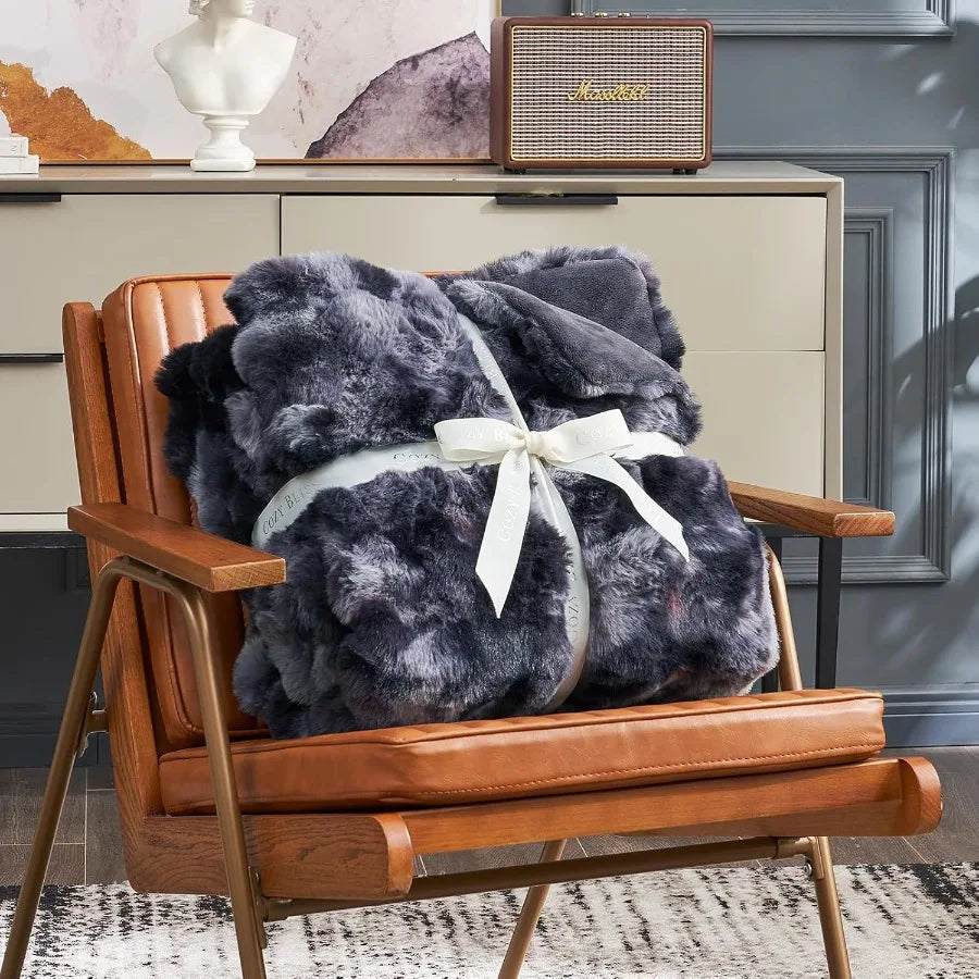 Faux Fur Throw Blanket Tie Dye Black