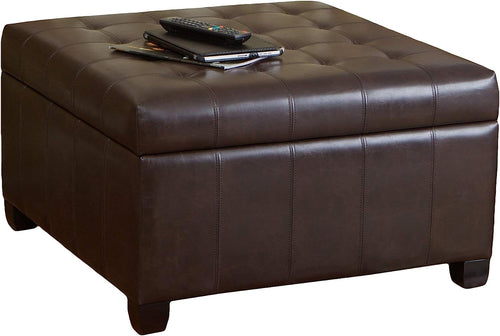 The Luno Marbled Brown Leather Ottoman with Storage