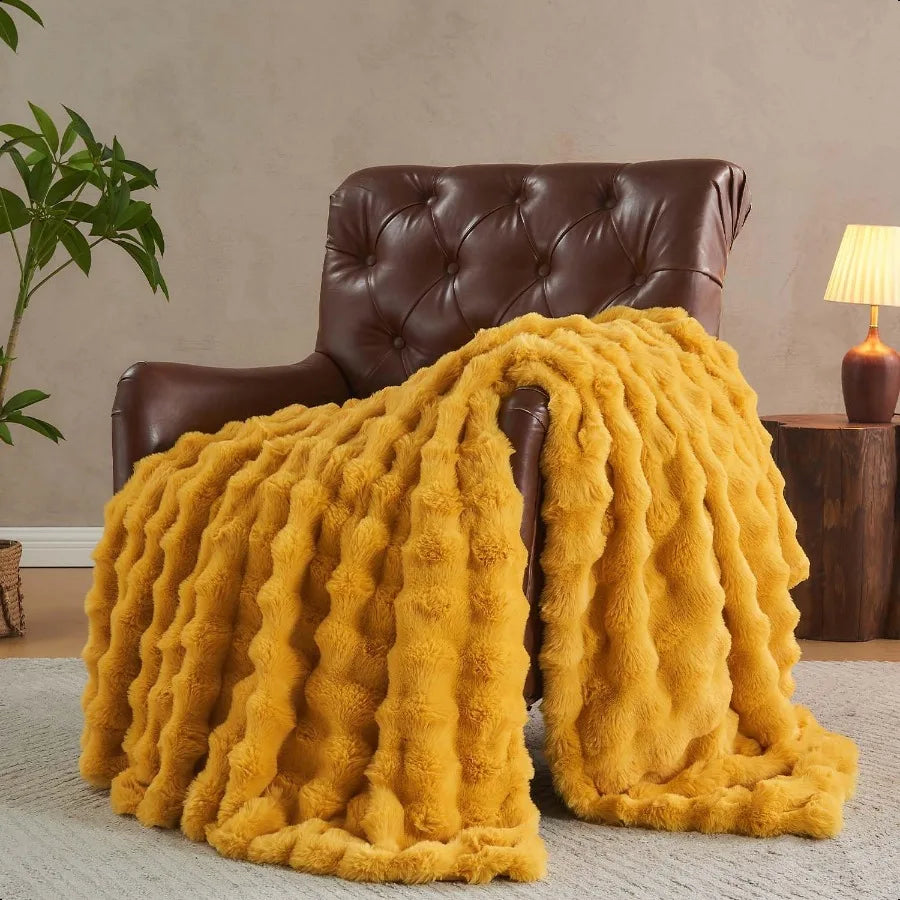 Faux Fur Throw Blanket Ginger Yellow