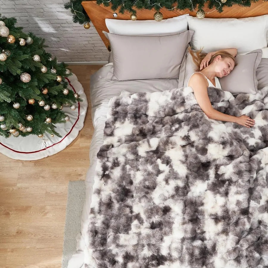 Faux Fur Throw Blanket Tie Dye Taupe