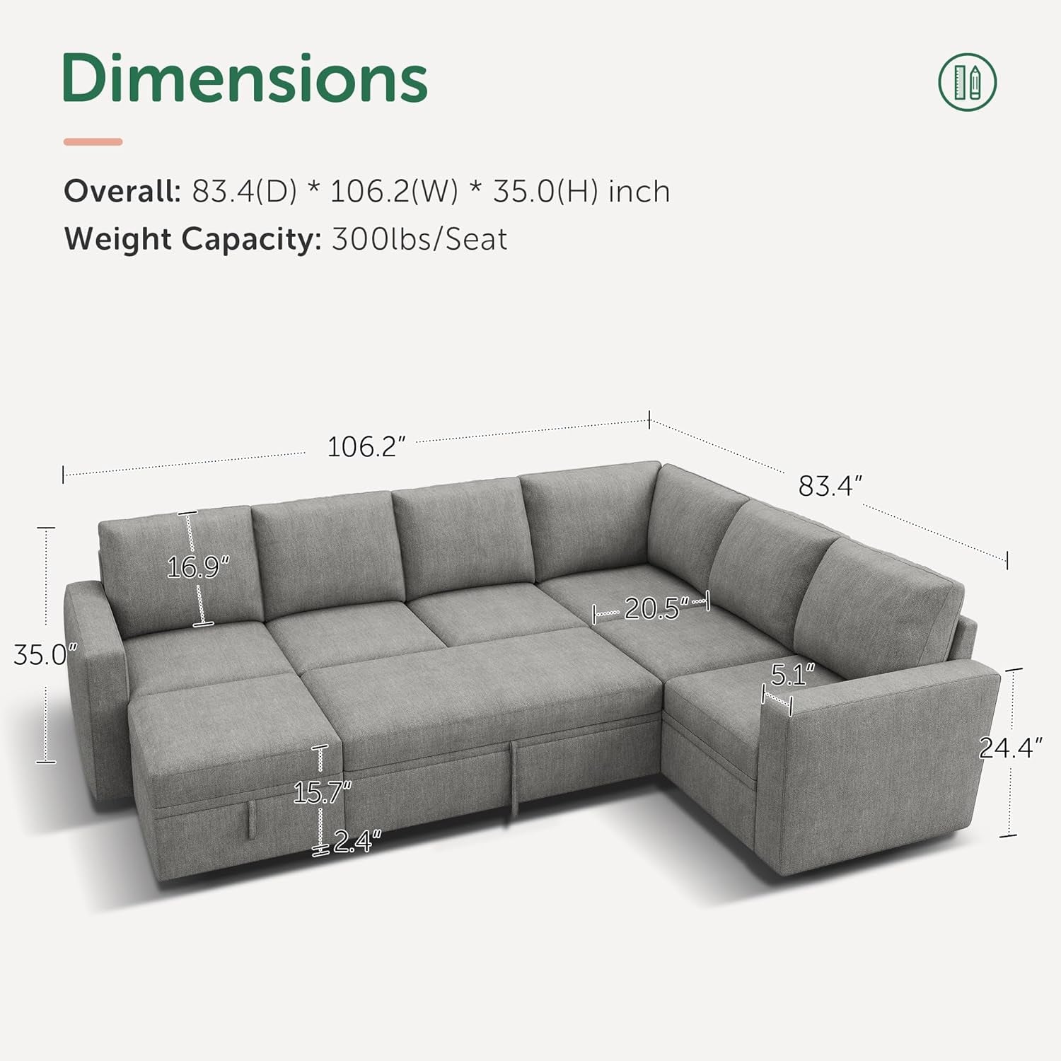 The Aurea Modular U-Shaped Sectional Sofa Warm Grey