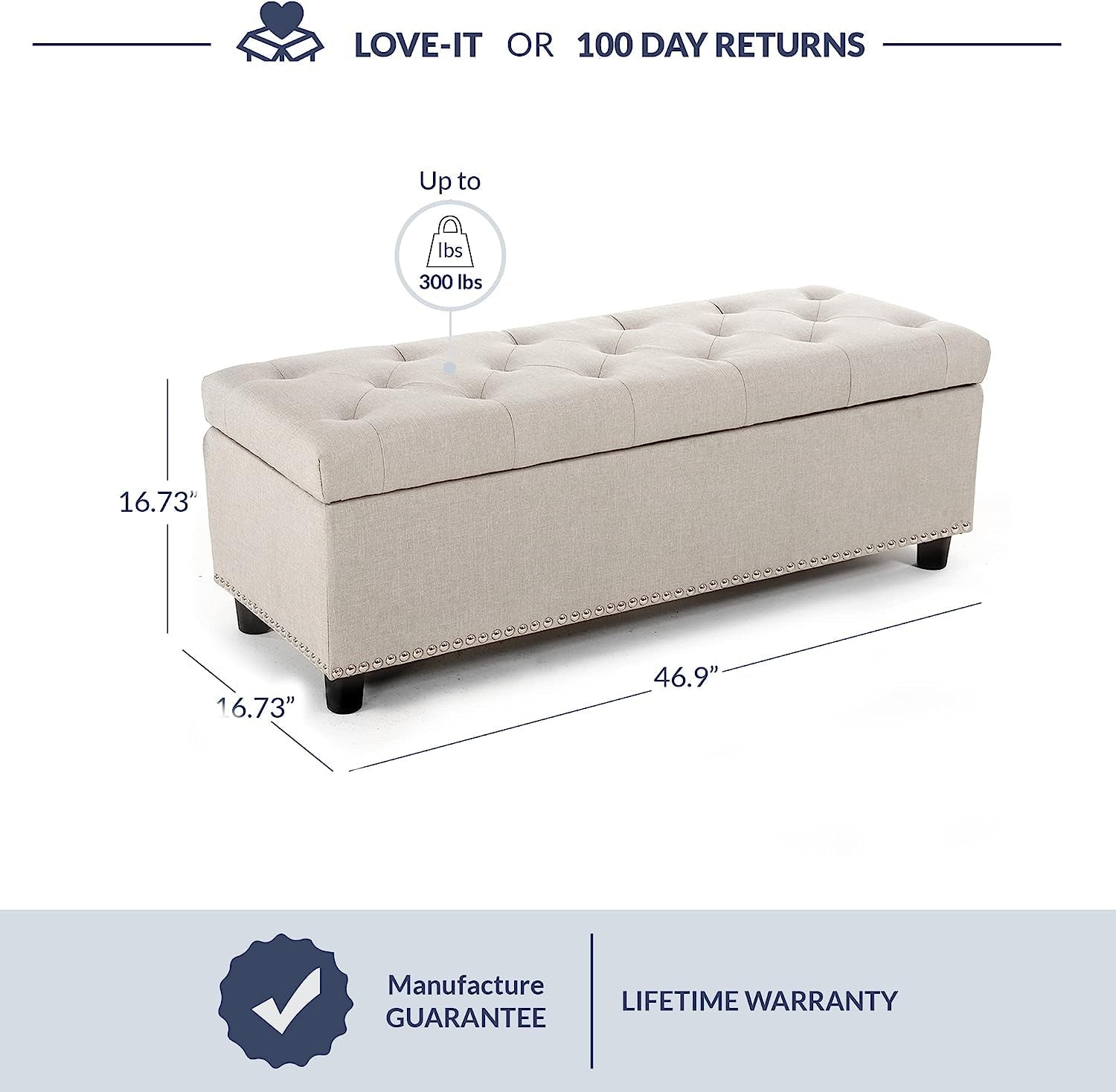 The Stella Button-Tufted Ottoman with Storage Beige