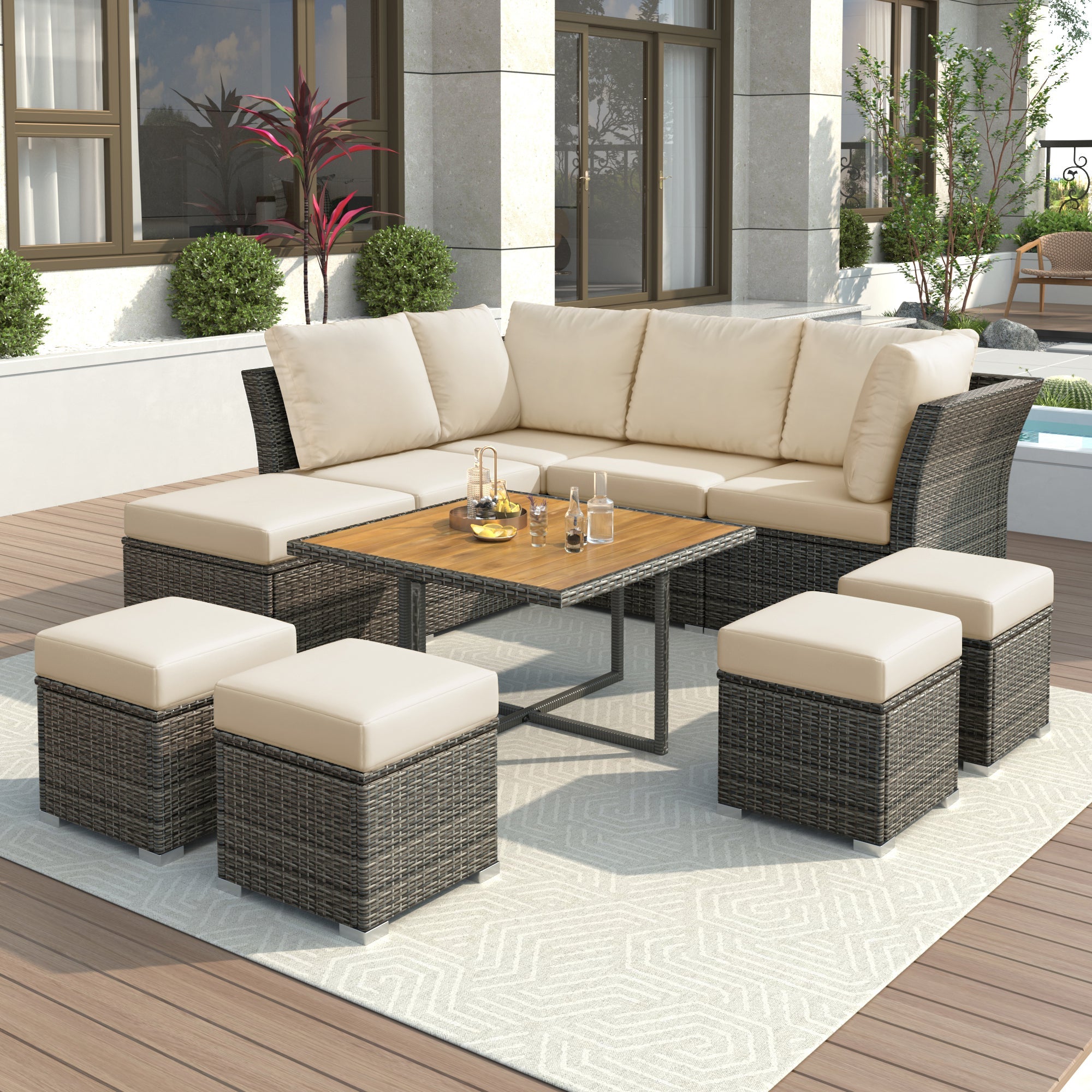 The Nuve 10 Piece Outdoor Coffee Table Patio Furniture Set
