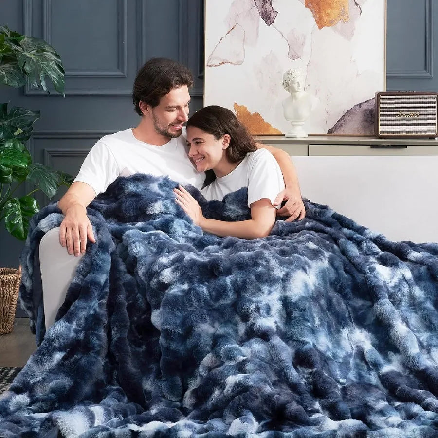 Faux Fur Throw Blanket Tie Dye Blue