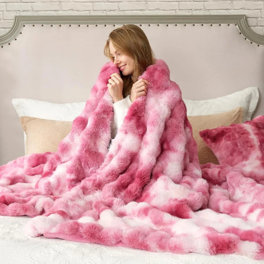Faux Fur Throw Blanket for Couch Queen Size