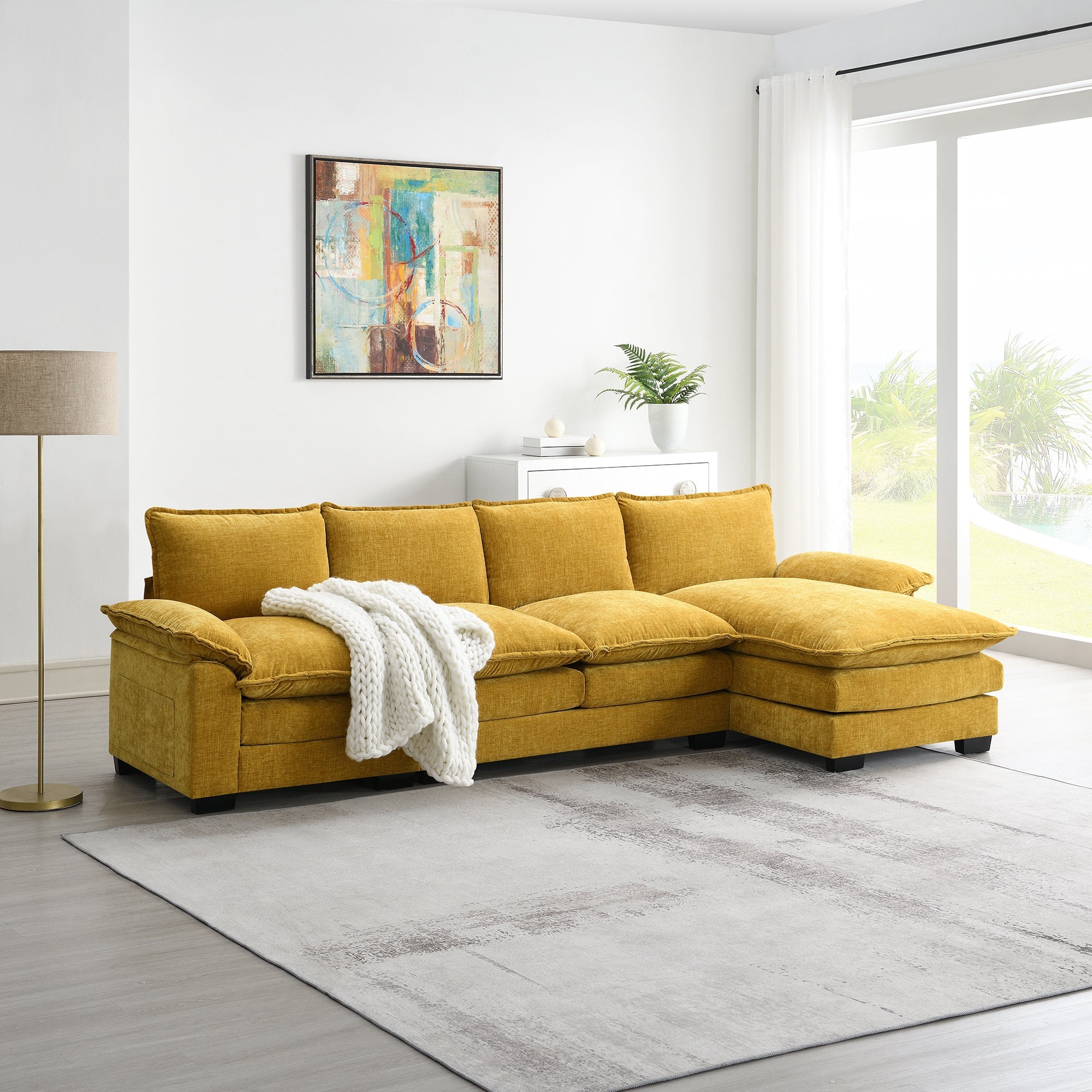 The Paradise Luxe Modern L-shaped Chenille Cloud Sofa with Double Seat