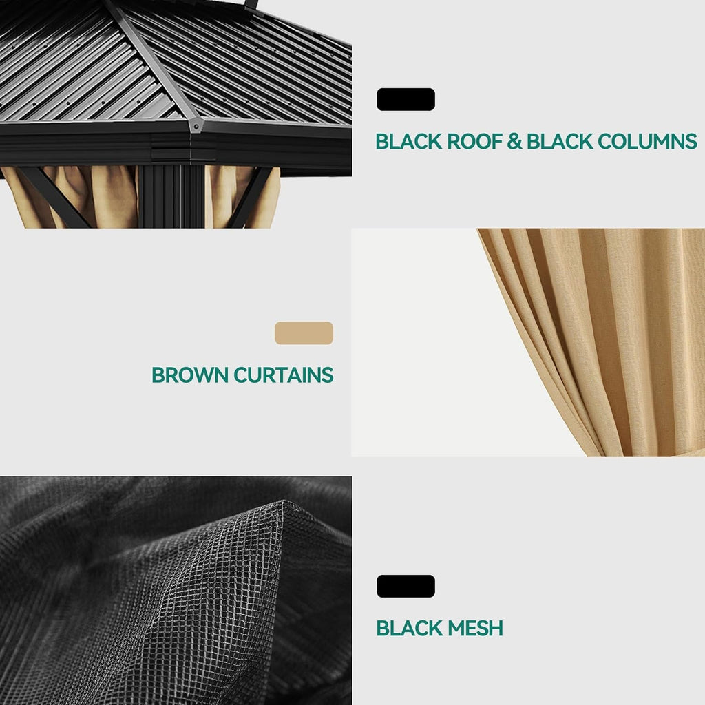 The Empire Hardtop Gazebo Netting Curtains Steel Brown