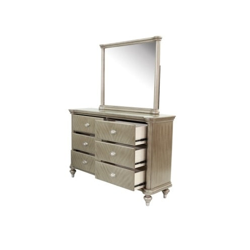 The Beaumont Antique Silver Champagne Finish Dresser With Mirror Storage Space