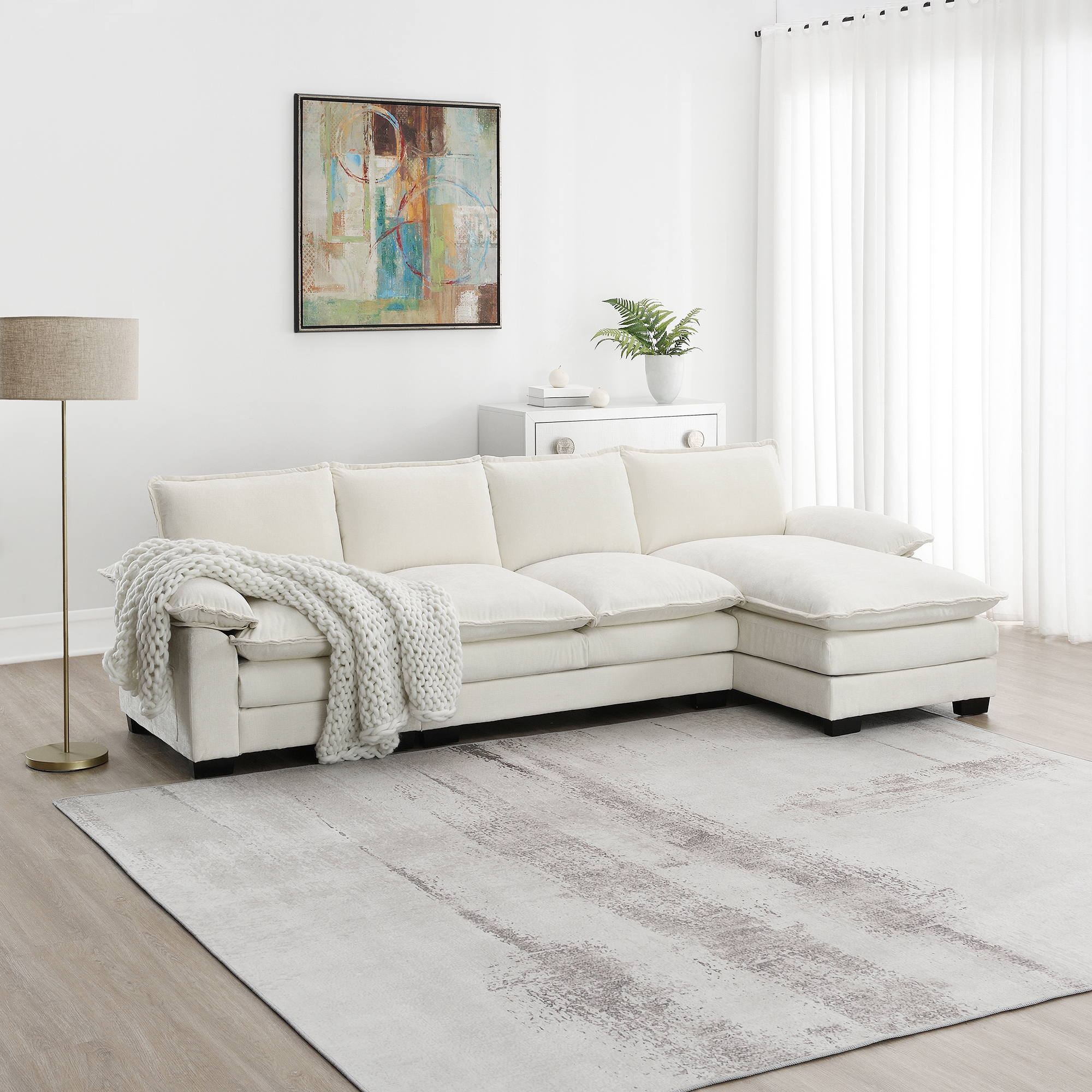 The Valentina Modern L-shaped Chenille Sofa with Double Seat