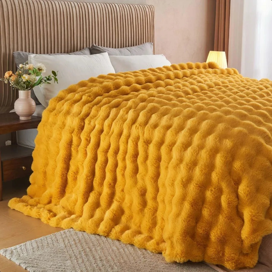 Faux Fur Throw Blanket Ginger Yellow