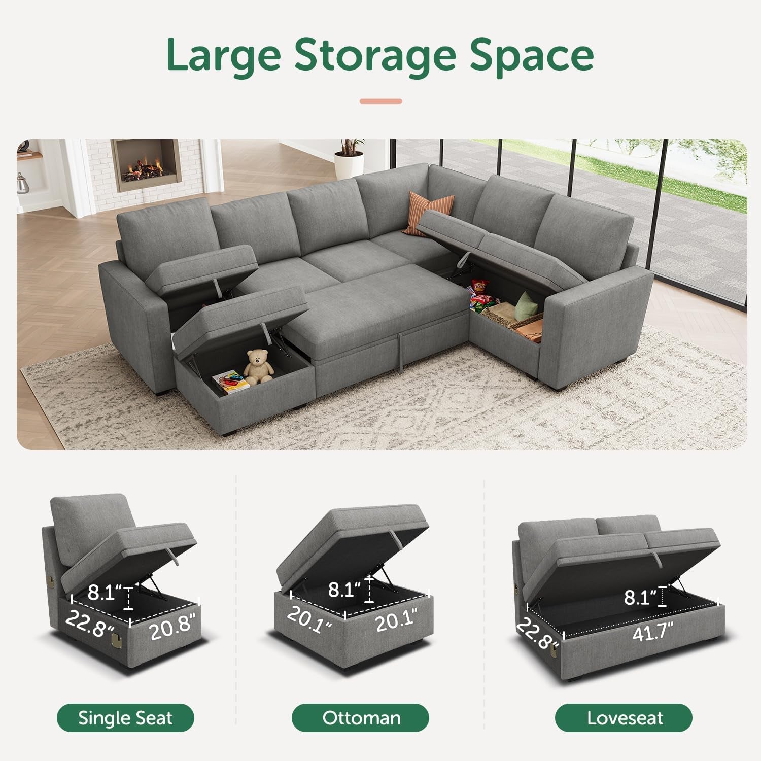 The Aurea Modular U-Shaped Sectional Sofa Warm Grey