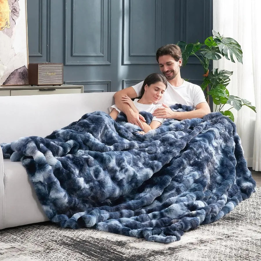 Faux Fur Throw Blanket Tie Dye Blue