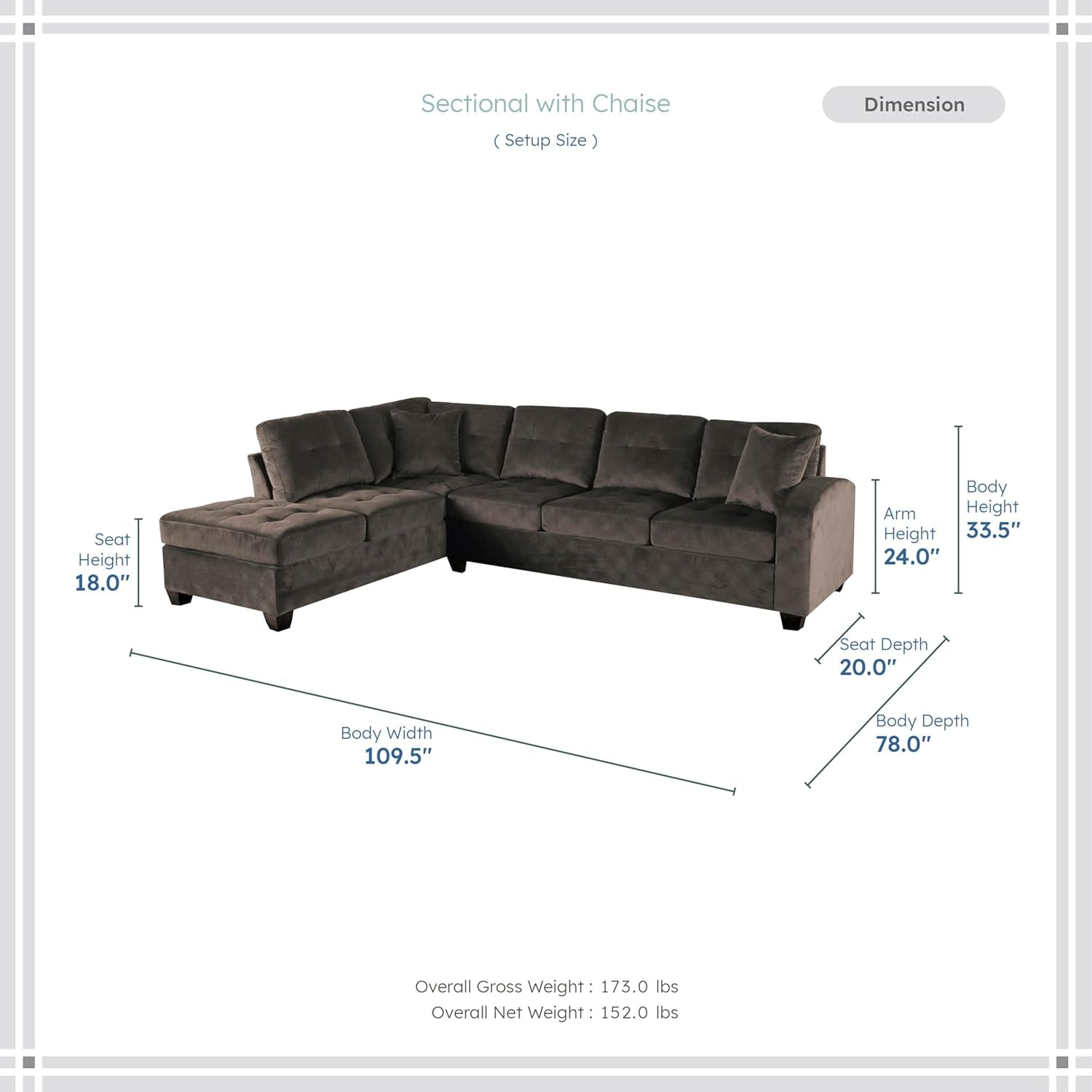 The Emilio 2-Piece Reversible Sectional Sofa - Chocolate