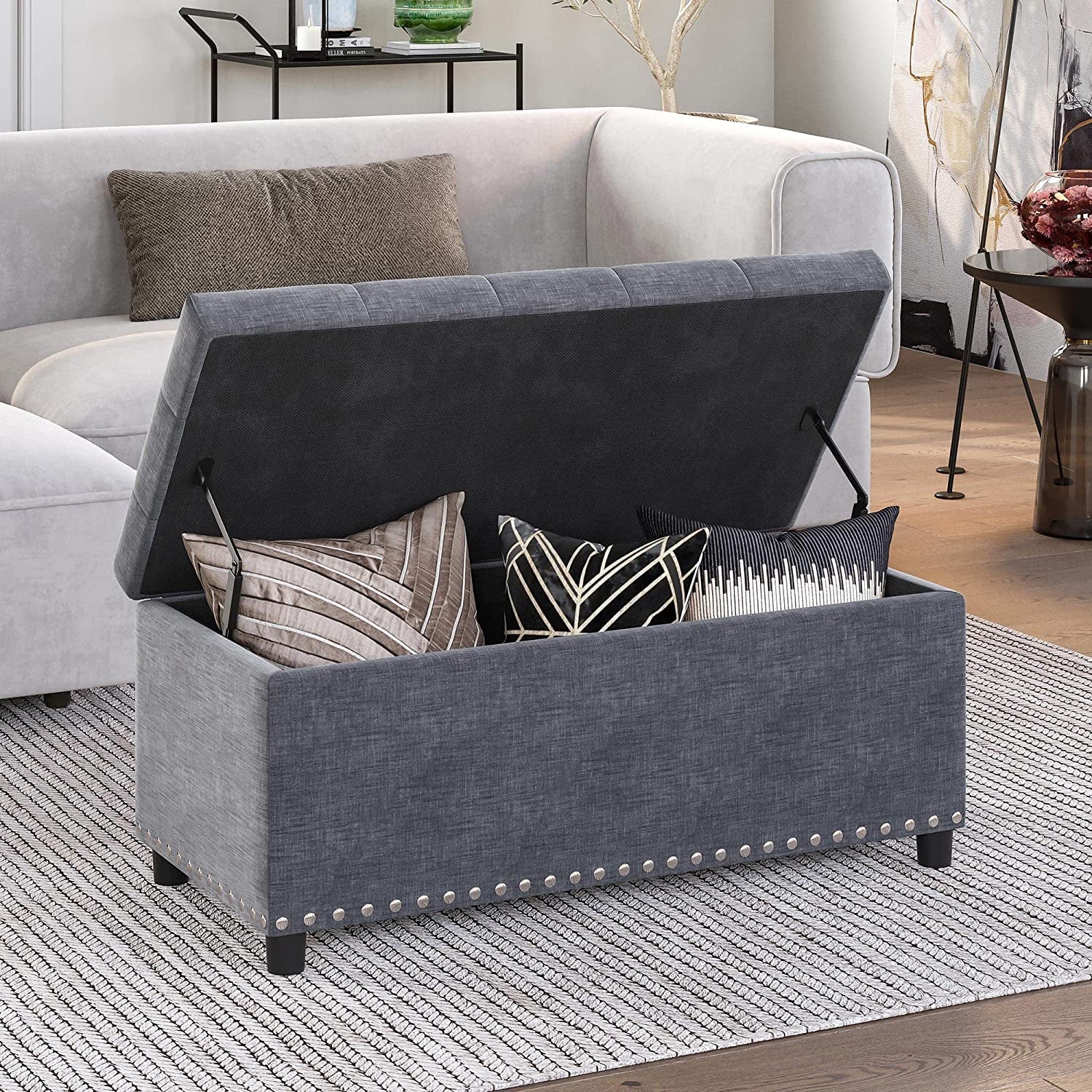 The Horizon Button-Tufted Ottoman with Storage - Grey