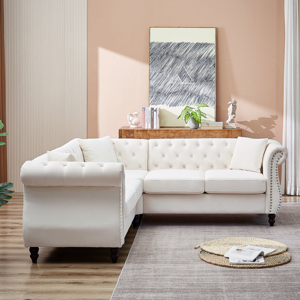 The Monarch Luxury L-Shaped Sectional Sofa Beige