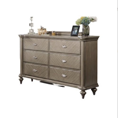 The Beaumont Antique Silver Champagne Finish Dresser With Mirror Storage Space