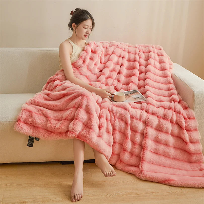 Faux Rabbit Fur Thickened Throw Blanket